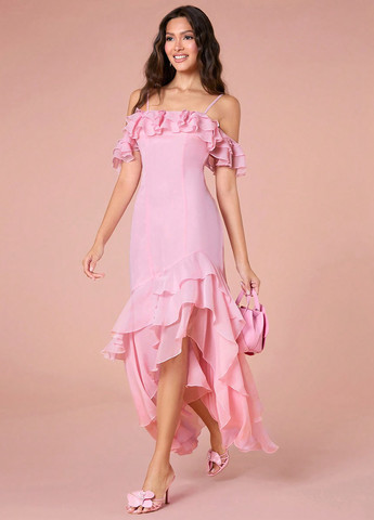 Світло-рожева святковий сукня з відкритими плечима SHEIN однотонна