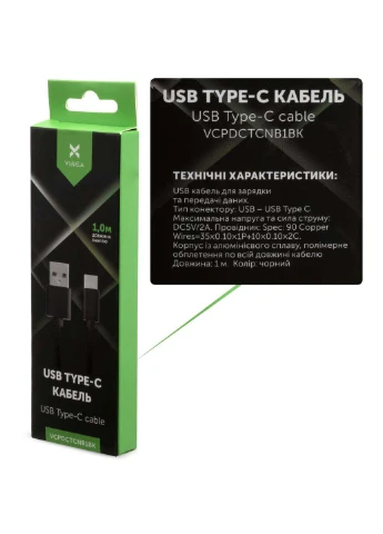 Дата кабель (VCPDCTCNB1BK) Vinga USB 2.0 AM to Type-C 1m nylon black (239382604)