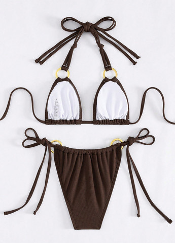 Темно-коричневий літній купальник (ліф, трусики) бікіні, халтер, роздільний SHEIN