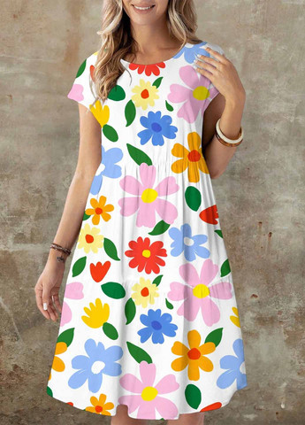 Комбинированное кэжуал платье а-силуэт SHEIN с цветочным принтом