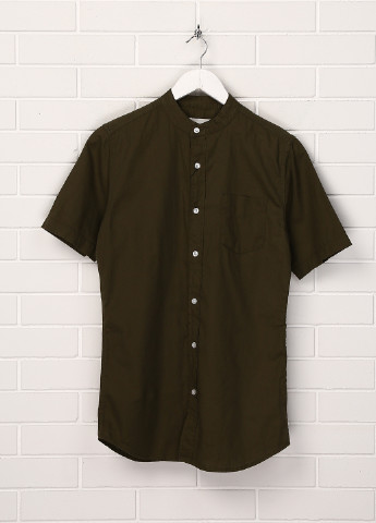 Оливково-зеленая кэжуал рубашка однотонная Primark с коротким рукавом