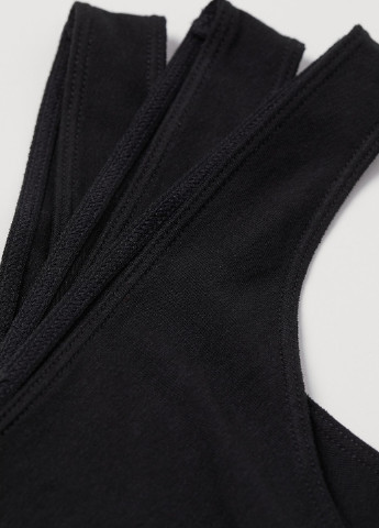 Трусики (3 шт) H&M стрінги однотонні чорні повсякденні трикотаж, бавовна