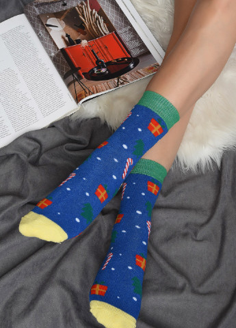 Шкарпетки теплі жіночі новорічні синього кольору розмір 36-40 Let's Shop (256547782)