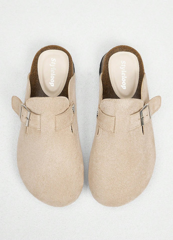 Светло-бежевые шлепанцы SHEIN без каблука с пряжкой