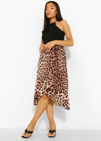 Разноцветная кэжуал леопардовая юбка Boohoo на запах