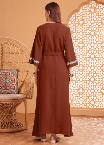 Коричневое кэжуал платье а-силуэт SHEIN однотонное