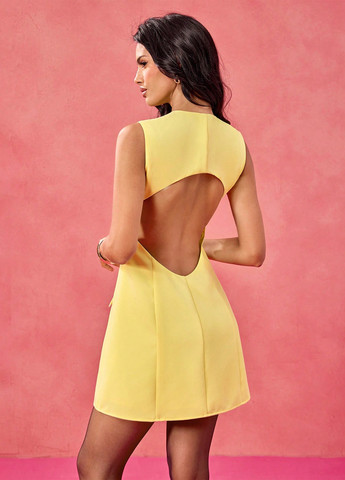 Жовтий кежуал сукня з відкритою спиною, а-силует SHEIN однотонна