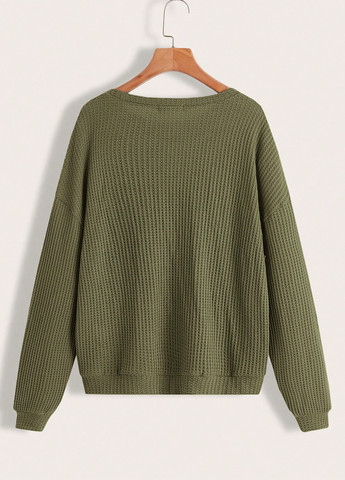 Оливковый свитшот SHEIN однотонный без декора (343353695)