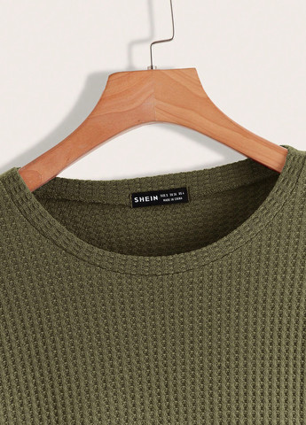 Оливковый свитшот SHEIN однотонный без декора (343353695)