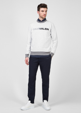 Свитшот Calvin Klein - Прямой крой надпись светло-серый кэжуал хлопок - (183784453)