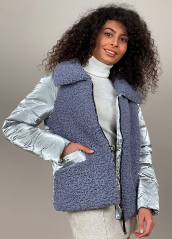 Голубая зимняя куртка с эко-мехом CHICLY