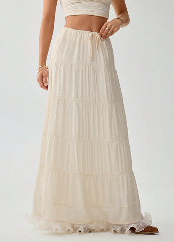 Кремовая кэжуал однотонная юбка SHEIN клешированная