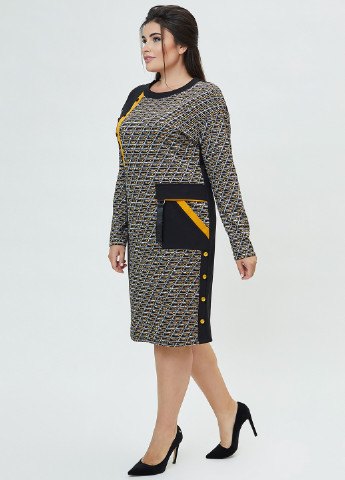 Серо-коричневое деловое платье A'll Posa с геометрическим узором
