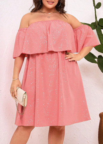 Коралова коктейльна сукня кльош, а-силует, з відкритими плечима SHEIN з візерунком "перець з сіллю"