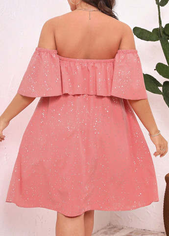 Коралова коктейльна сукня кльош, а-силует, з відкритими плечима SHEIN з візерунком "перець з сіллю"