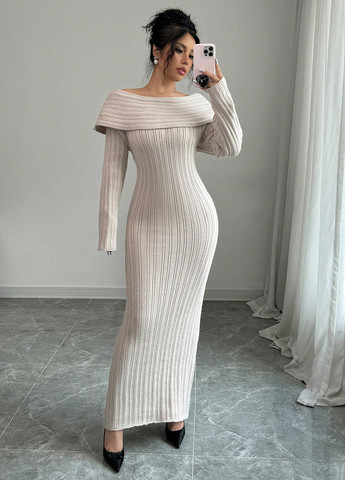 Молочна кежуал сукня сукня светр, з відкритими плечима SHEIN однотонна