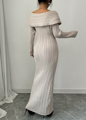 Молочна кежуал сукня сукня светр, з відкритими плечима SHEIN однотонна