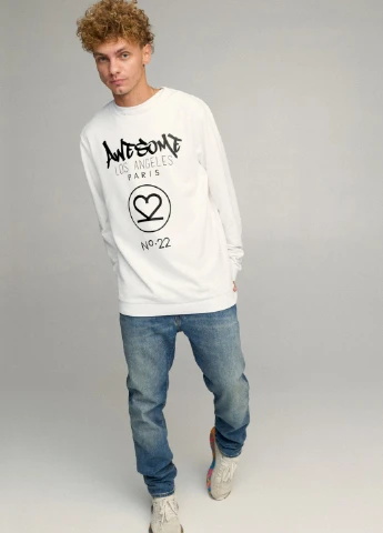 Білий свитшот мужской oversize /no flis/ YAPPI малюнок (254557412)
