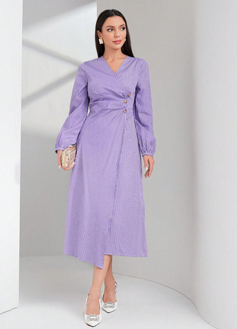 Фіолетова кежуал сукня на запах, кльош SHEIN в смужку