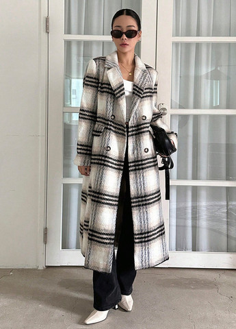 Комбинированное зимнее Пальто двубортное SHEIN