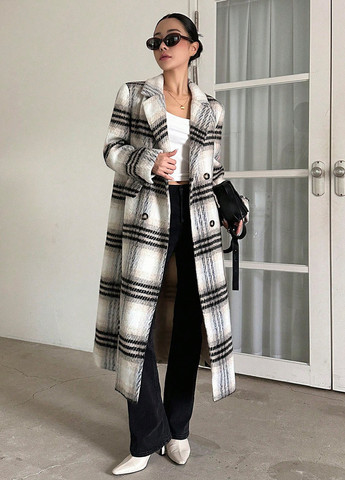 Комбинированное зимнее Пальто двубортное SHEIN