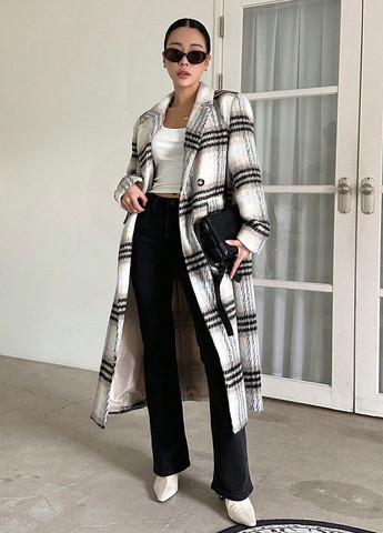 Комбинированное зимнее Пальто двубортное SHEIN