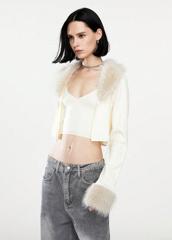 Кремовый демисезонный комплект (топ, кардиган) SHEIN