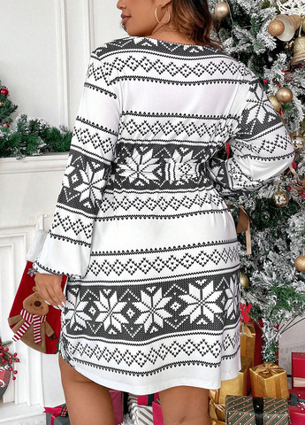 Черно-белое кэжуал платье а-силуэт SHEIN с орнаментом