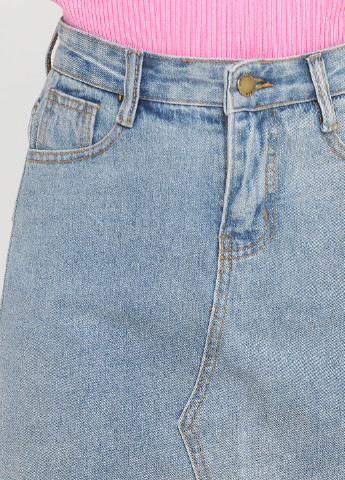 Голубая джинсовая однотонная юбка No Brand а-силуэта (трапеция)