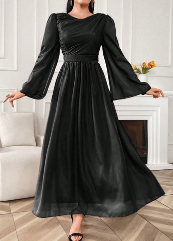 Чорна святковий, вечірня сукня кльош, а-силует SHEIN однотонна