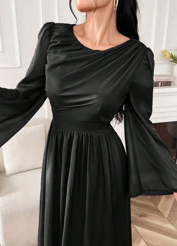Чорна святковий, вечірня сукня кльош, а-силует SHEIN однотонна