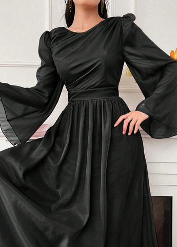 Чорна святковий, вечірня сукня кльош, а-силует SHEIN однотонна