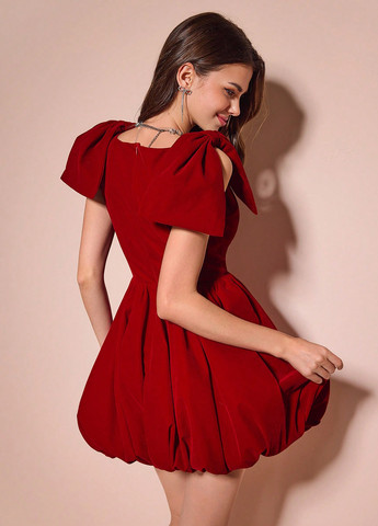 Красное коктейльное платье баллон SHEIN однотонное
