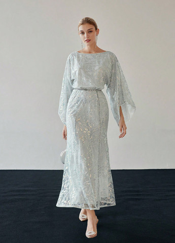 Світло-блакитна святковий, вечірня сукня а-силует SHEIN однотонна