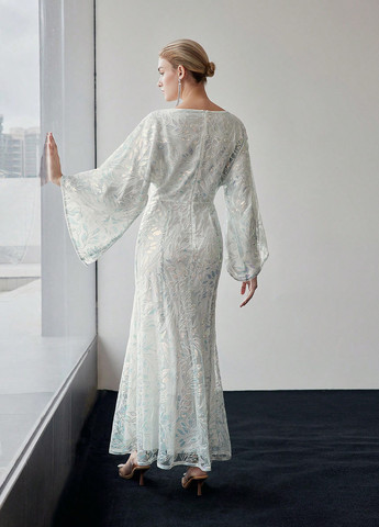 Світло-блакитна святковий, вечірня сукня а-силует SHEIN однотонна