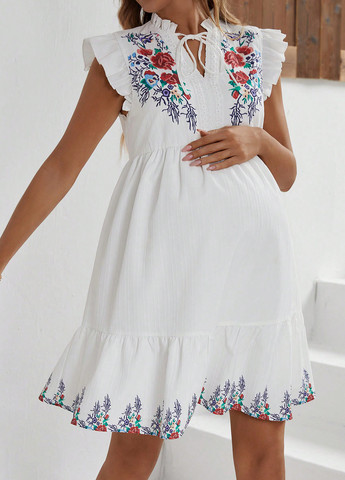 Белое кэжуал платье для беременных SHEIN с цветочным принтом