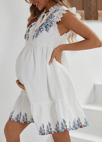 Белое кэжуал платье для беременных SHEIN с цветочным принтом