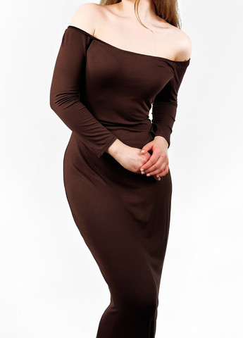 Темно-коричневое кэжуал платье с открытыми плечами Boohoo однотонное