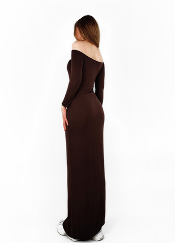 Темно-коричнева кежуал сукня з відкритими плечима Boohoo однотонна