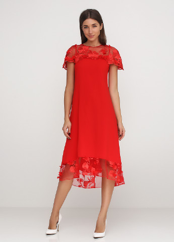 Красное коктейльное платье миди Olga Shyrai for PUBLIC&PRIVATE однотонное