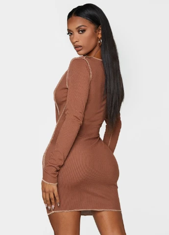 Коричневое кэжуал платье футляр PrettyLittleThing однотонное