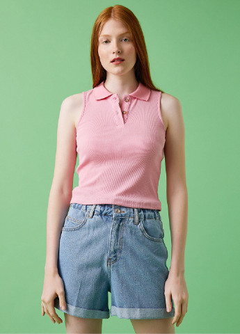 Светло-розовая женская футболка-поло KOTON однотонная