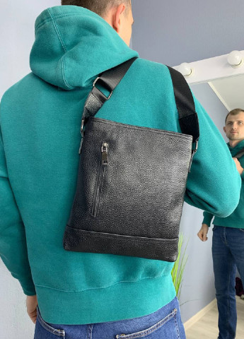 Сумка чоловіча шкіряна S106 чорна кроссбоді з кишенею HandyCover (256116288)