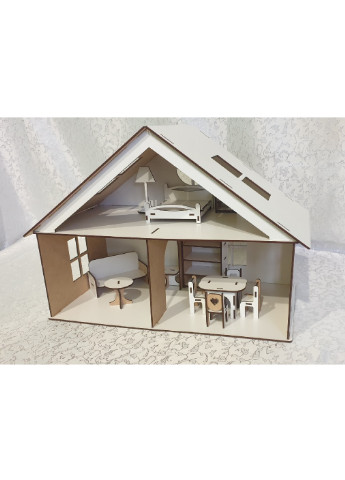 Двоповерховий ляльковий будиночок для іграшок ручної роботи з дерева з масандрою для дитини з меблями 44х31х22 см (473130-Prob) Unbranded (253918802)