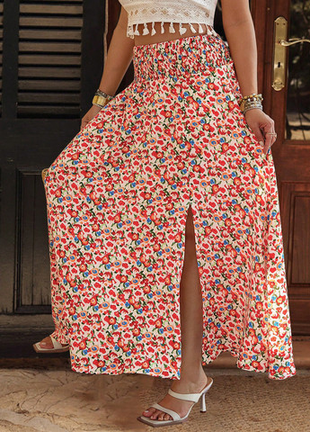 Разноцветная кэжуал цветочной расцветки юбка SHEIN