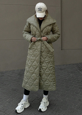 Оливкове зимнє Пальто однобортне SHEIN