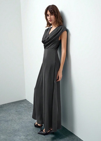 Темно-серое вечернее платье SHEIN однотонное