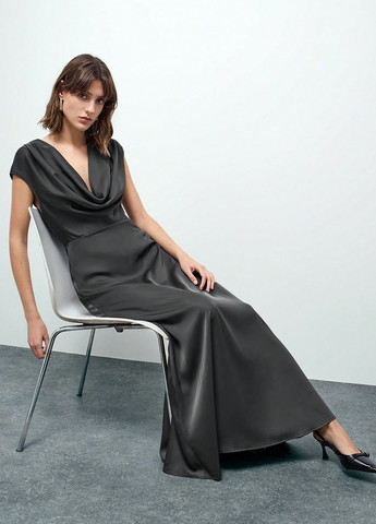 Темно-серое вечернее платье SHEIN однотонное