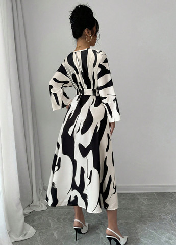Чорно-білий кежуал сукня в стилі армпір, кльош SHEIN зебра