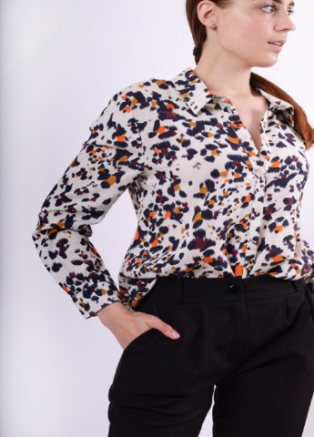 Комбинированная демисезонная блуза-рубашка с леопардовым принтом в63 Luxik